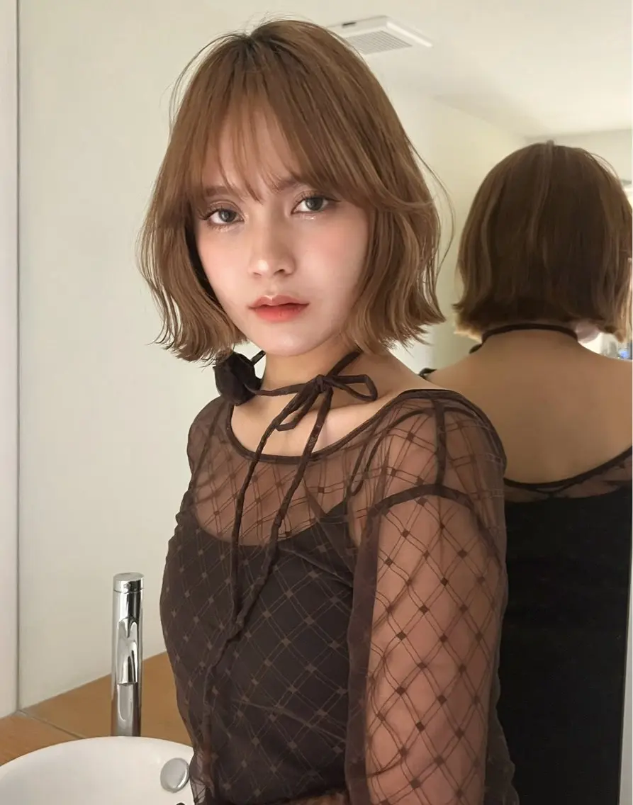 ショート カラー ボブ 小顔カット カット ヘアカラー 小顔ボブ jilblanカホのヘアスタイル