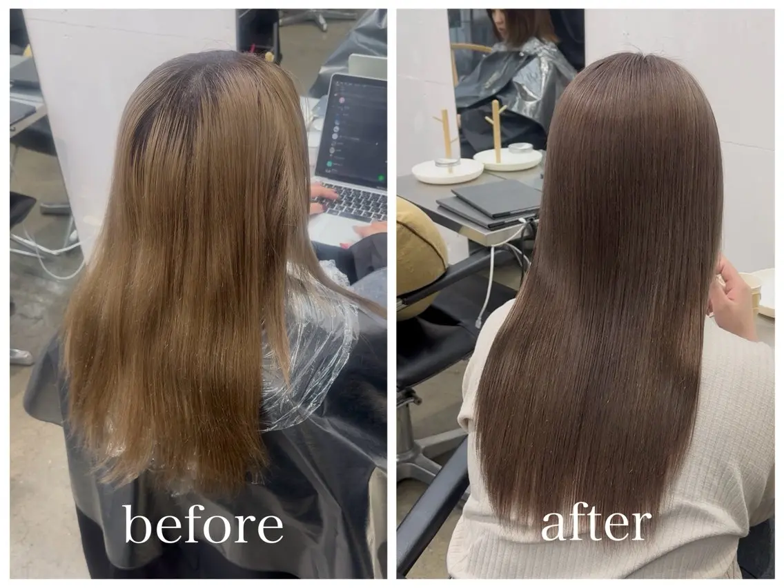 ロング カラー ブリーチ グレージュ 新宿 似合わせカラー HINAのヘアスタイル