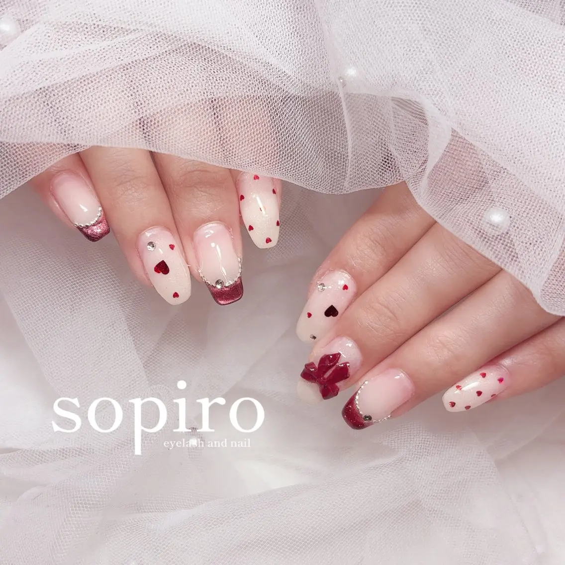 ネイル アートネイル ボルドー 持ち込み ハンドネイル sopiro miharuのネイルデザイン