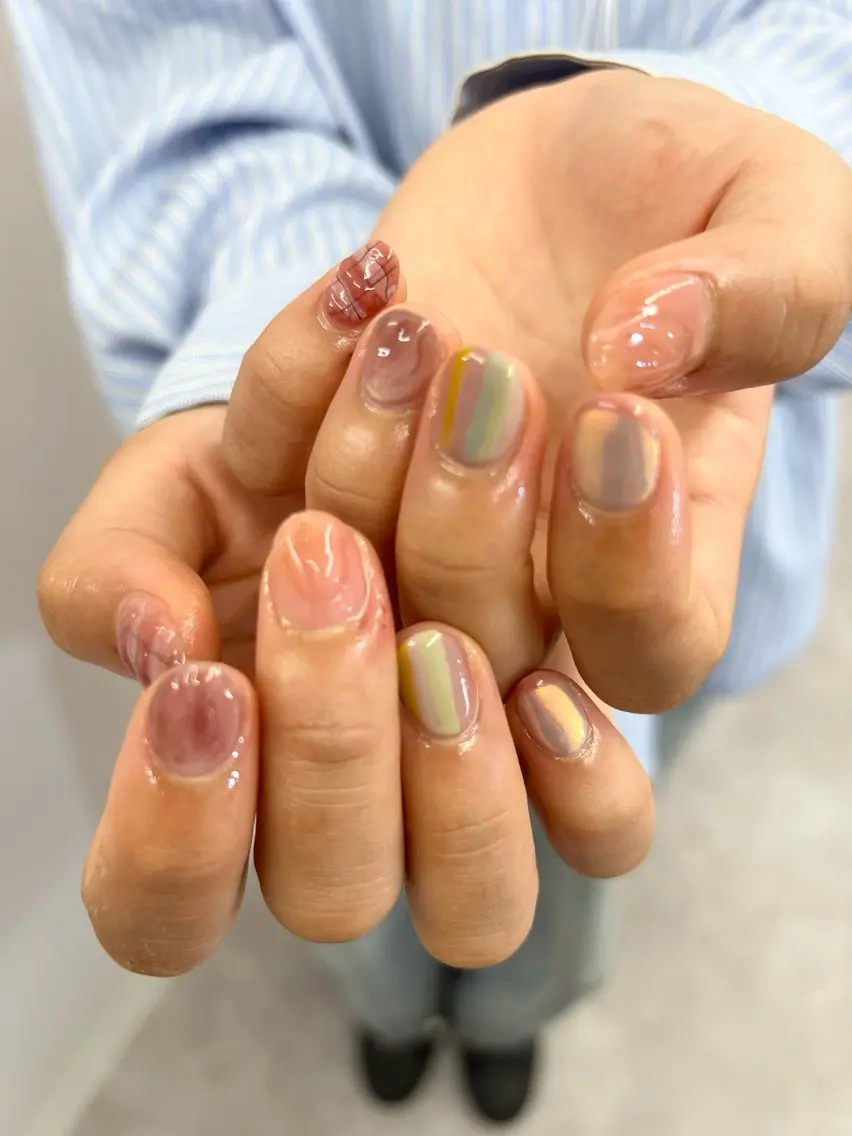 ネイル ジェルネイル マグネットネイル ニュアンスネイル パラジェル ピンク ハンドネイル ハンドケア Bana_ Nailのネイルデザイン