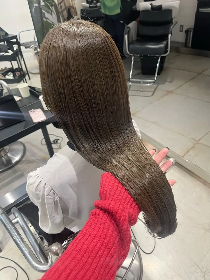セミロング カラー パーマ ヘアアレンジ 透明感/オリーブ/ グレージュ/YUKAのヘアスタイル