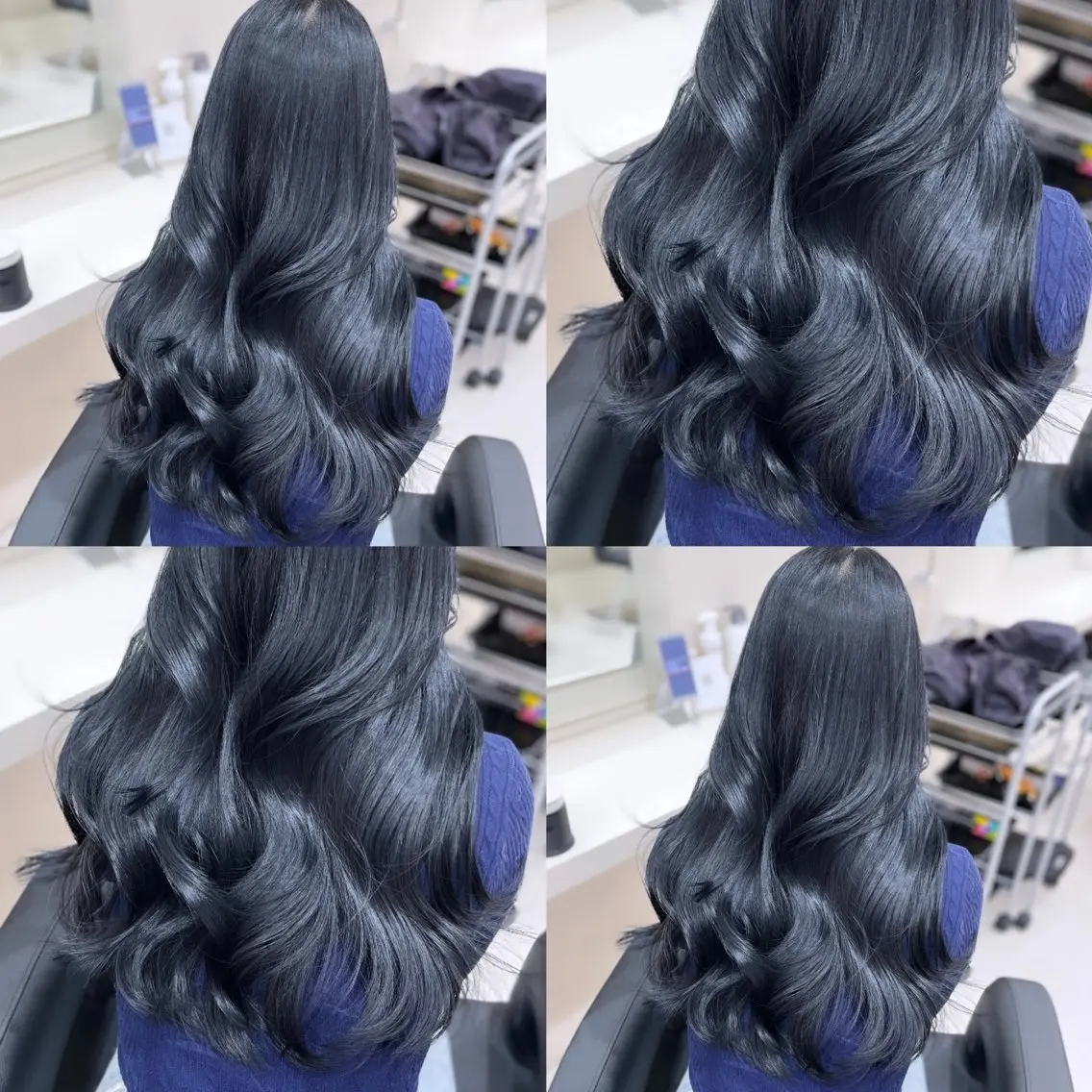 ロング 髪質改善 韓国風ヘア カット ヘアカラー トリートメント 縮毛矯正× ブルーブラック/池袋のヘアスタイル