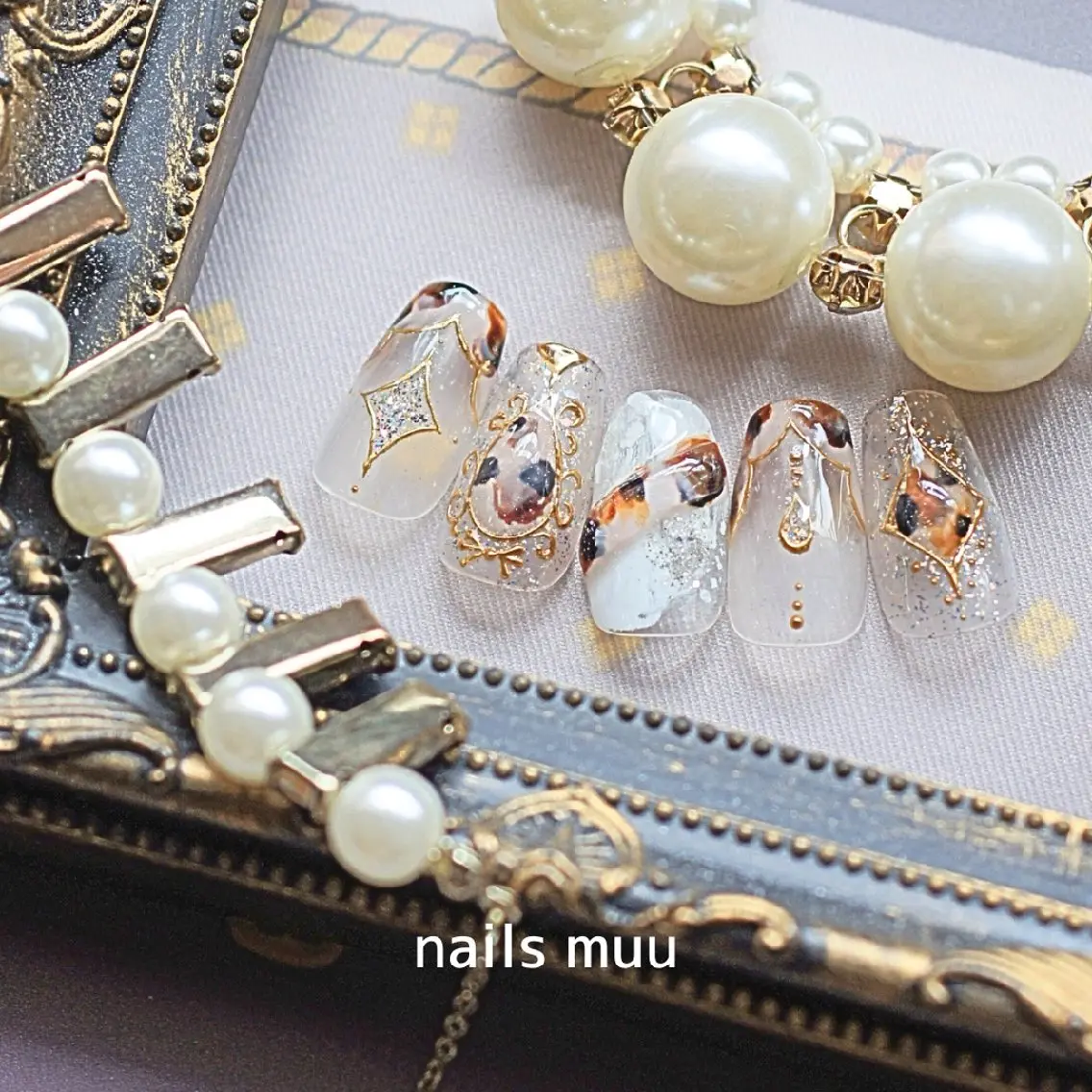 ネイル べっ甲ネイル クリアネイル ホワイト nails muu まゆのネイルデザイン
