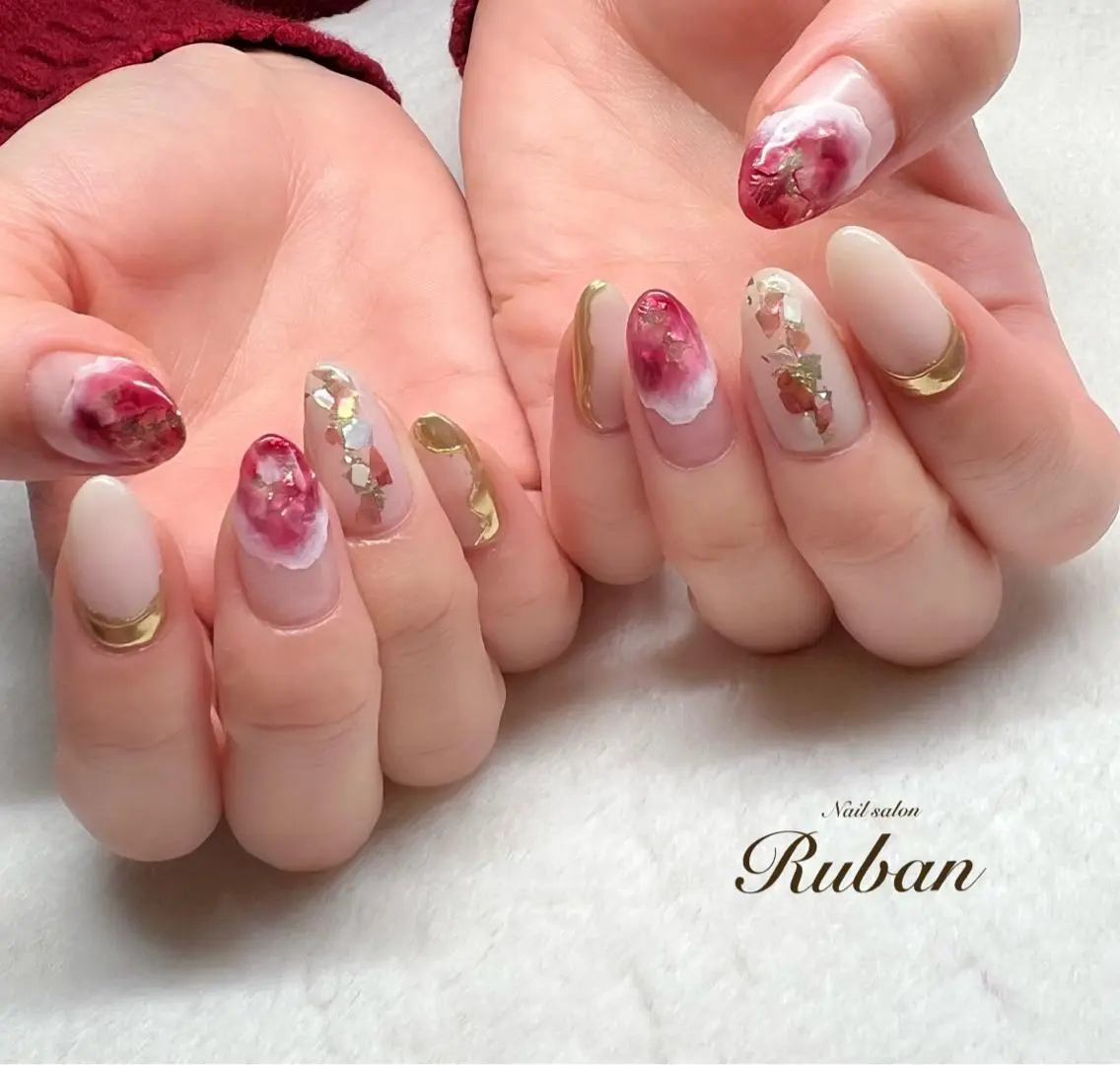 ネイル ミラーネイル ニュアンスネイル 赤色 Nail salon Rubanのネイルデザイン