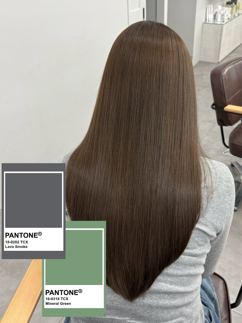 ロング カラー パーマ ヘアカラー 縮毛矯正 トリートメント 🩵巻ける縮毛/透明 感カラー/ひな🩵のヘアスタイル
