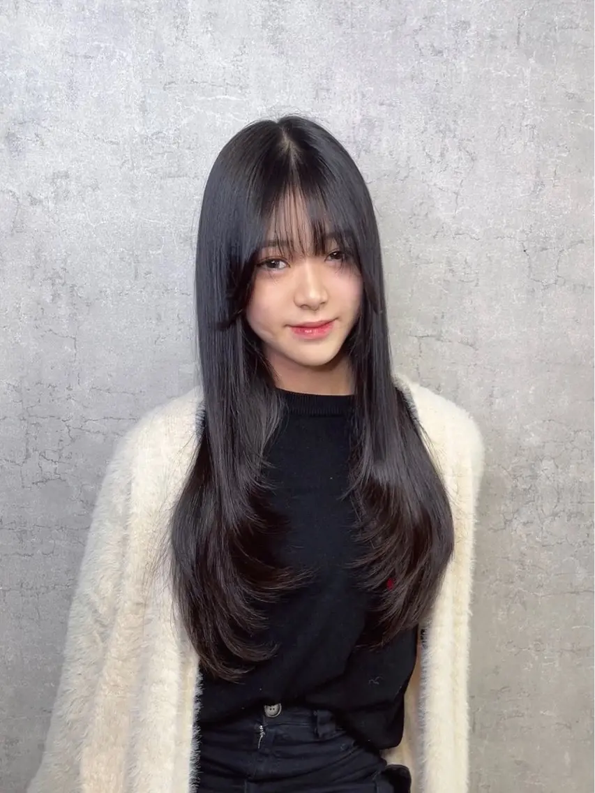 ロング 顔まわりレイヤー 顔周りカット 姫カット 髪質改善 韓国風ヘア カット トリートメント トレンド韓国レイヤー 🇰🇷のんのヘアスタイル