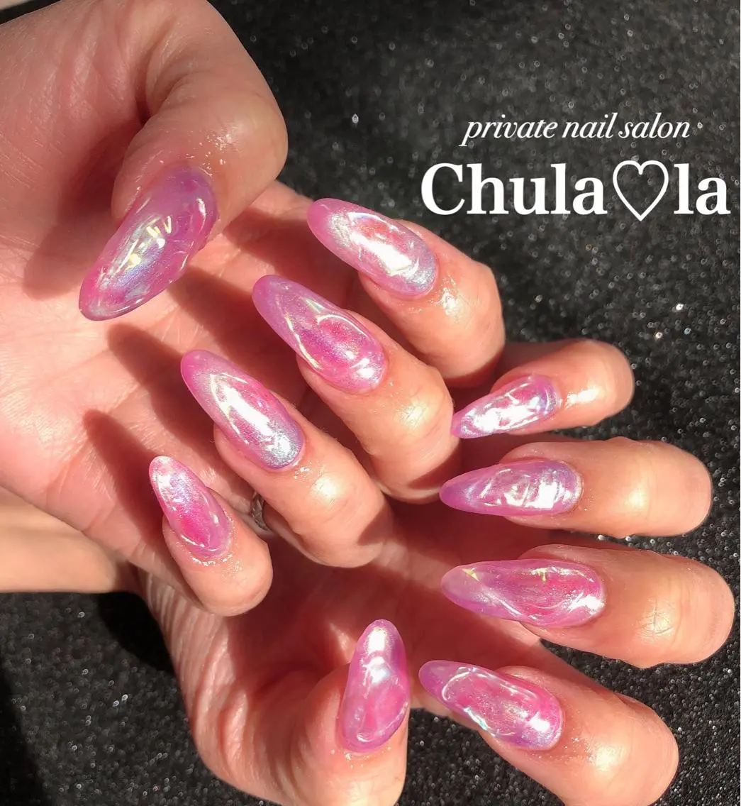ネイル オーロラネイル 氷ネイル・うるうるネイル 韓国ネイル Chula♡la 豊見城市高安のネイルデザイン