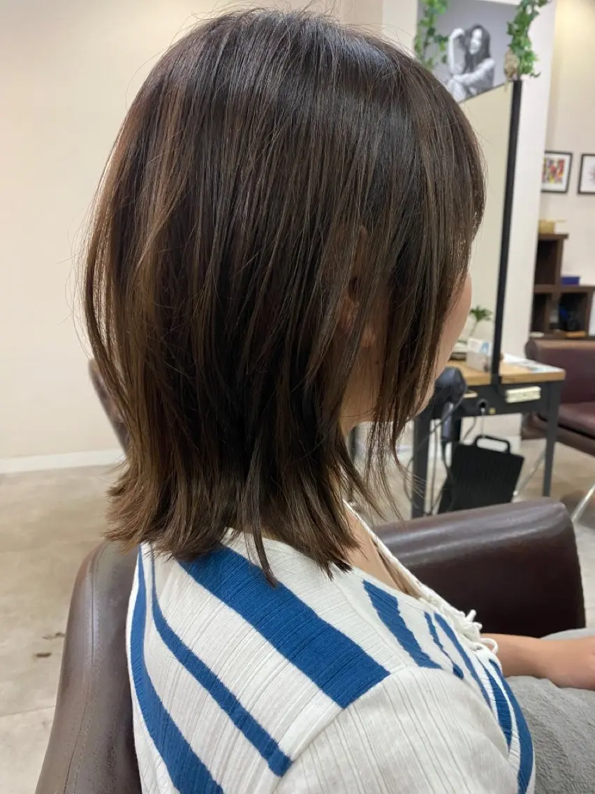 ミディアム ボブ くびれヘア カット ヘアカラー トリートメント 松村 崇弘のヘアスタイル