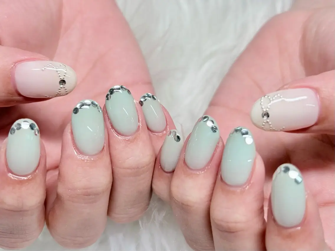 ネイル グリーン リボン ハンドネイル macoto ネイル/渋谷のネイルデザイン