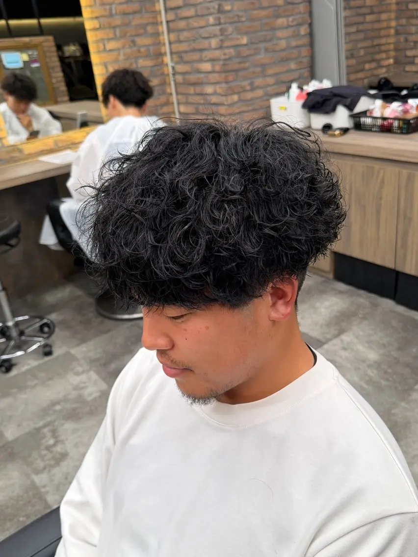 ミディアム カット パーマ ヘアセット メンズ特化 水口湧太のヘアスタイル