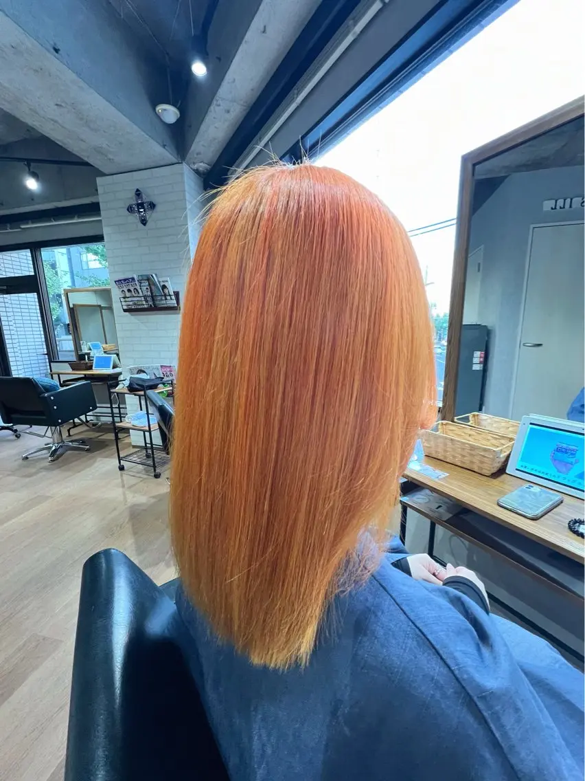 ミディアム カラー オレンジ カット ヘアカラー ✨ハイトーン カラー福岡拓也✨のヘアスタイル