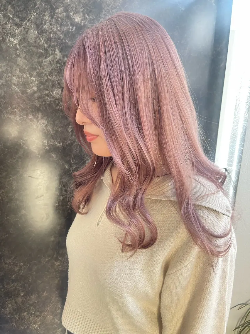 セミロング カラー ベージュカラー ブリーチ ケアブリーチ ピンクカラー ピンクベージュ ダブルカラー /まつ毛パーマ🎀のヘアスタイル