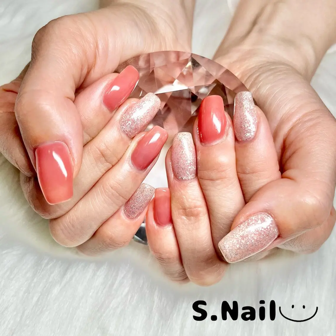 ネイル ラメ(グリッター) ピンク プライベートサロン/ S.Nailのネイルデザイン
