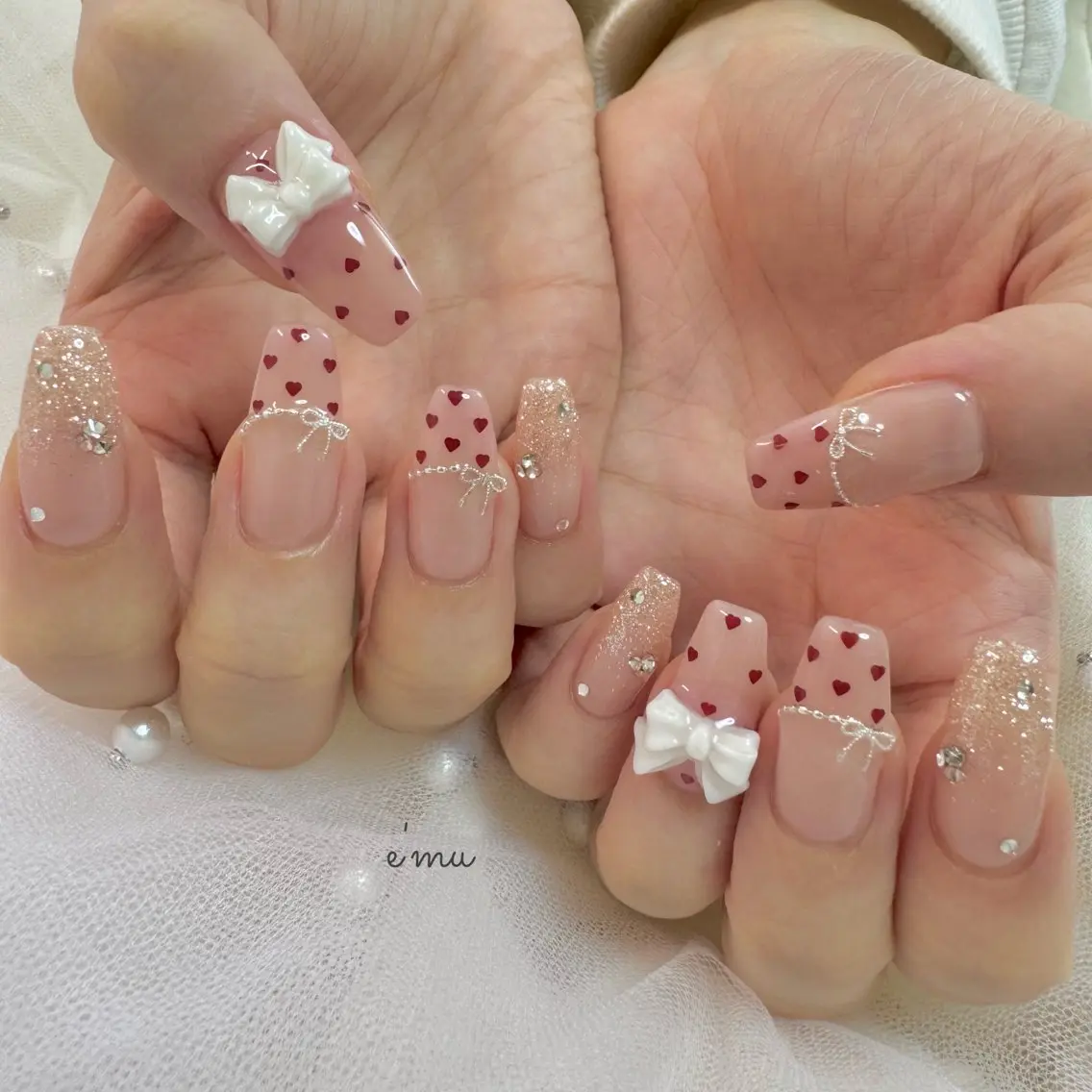 ネイル ガーリー ハート ハンドネイル nail salon e'mu💐のネイルデザイン