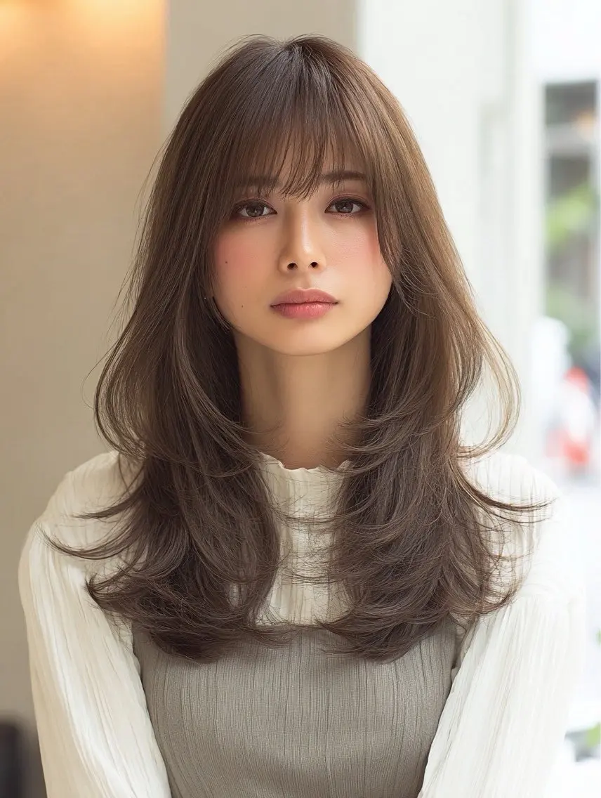 ロング 縮毛矯正 絶対綺麗な暖色カラー 🎯あります✨増渕✨のヘアスタイル