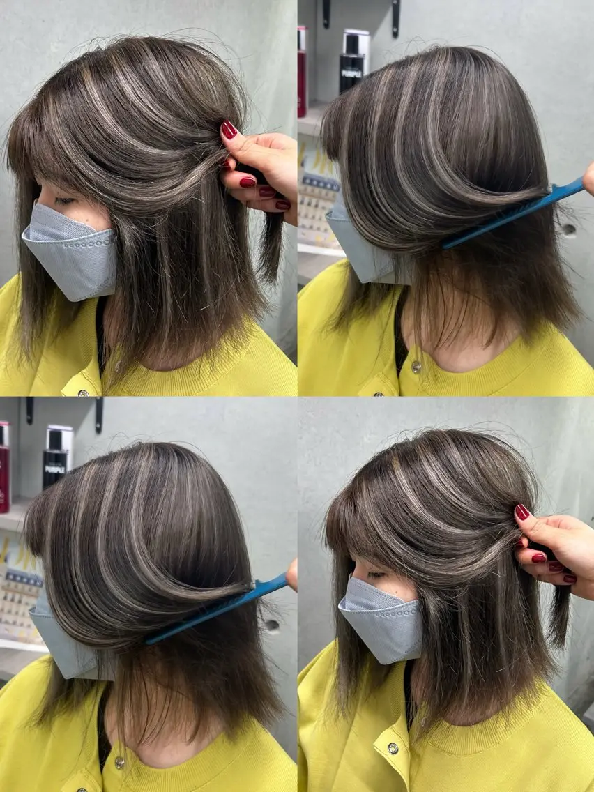ミディアム カラー ブリーチ ハイライトカラー ハイライト ブリーチ🐰インナー ♡ハイライト♡綾🐰のヘアスタイル
