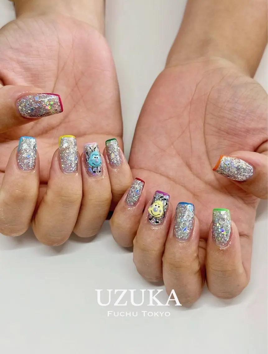 ネイル フレンチネイル ラメ(グリッター) 【 enn 】 Uzuka Yukaのネイルデザイン