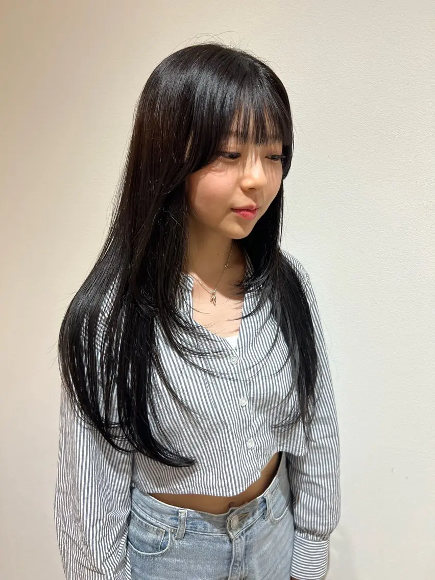 ロング 顔周りカット レイヤーカット 小顔カット 加納千華 /ボブ/ぱつっとボブのヘアスタイル