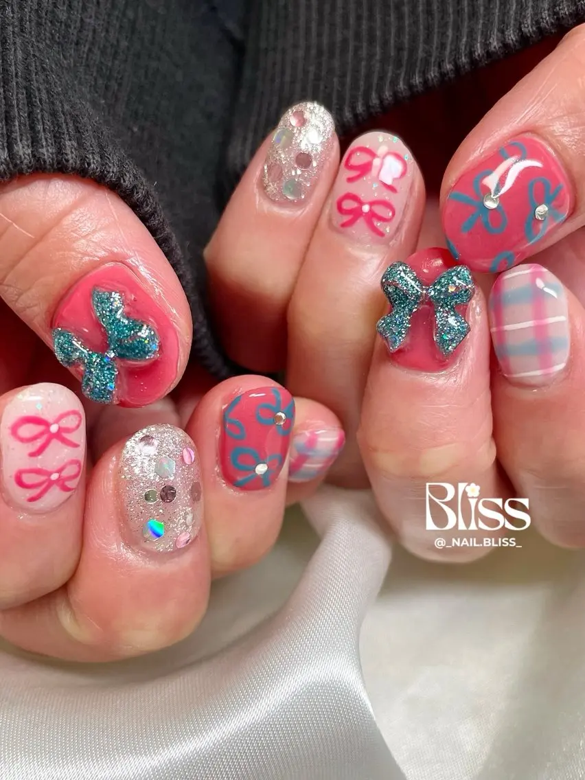 ネイル 持ち込み リボン ハンドネイル NAIL BLISSのネイルデザイン