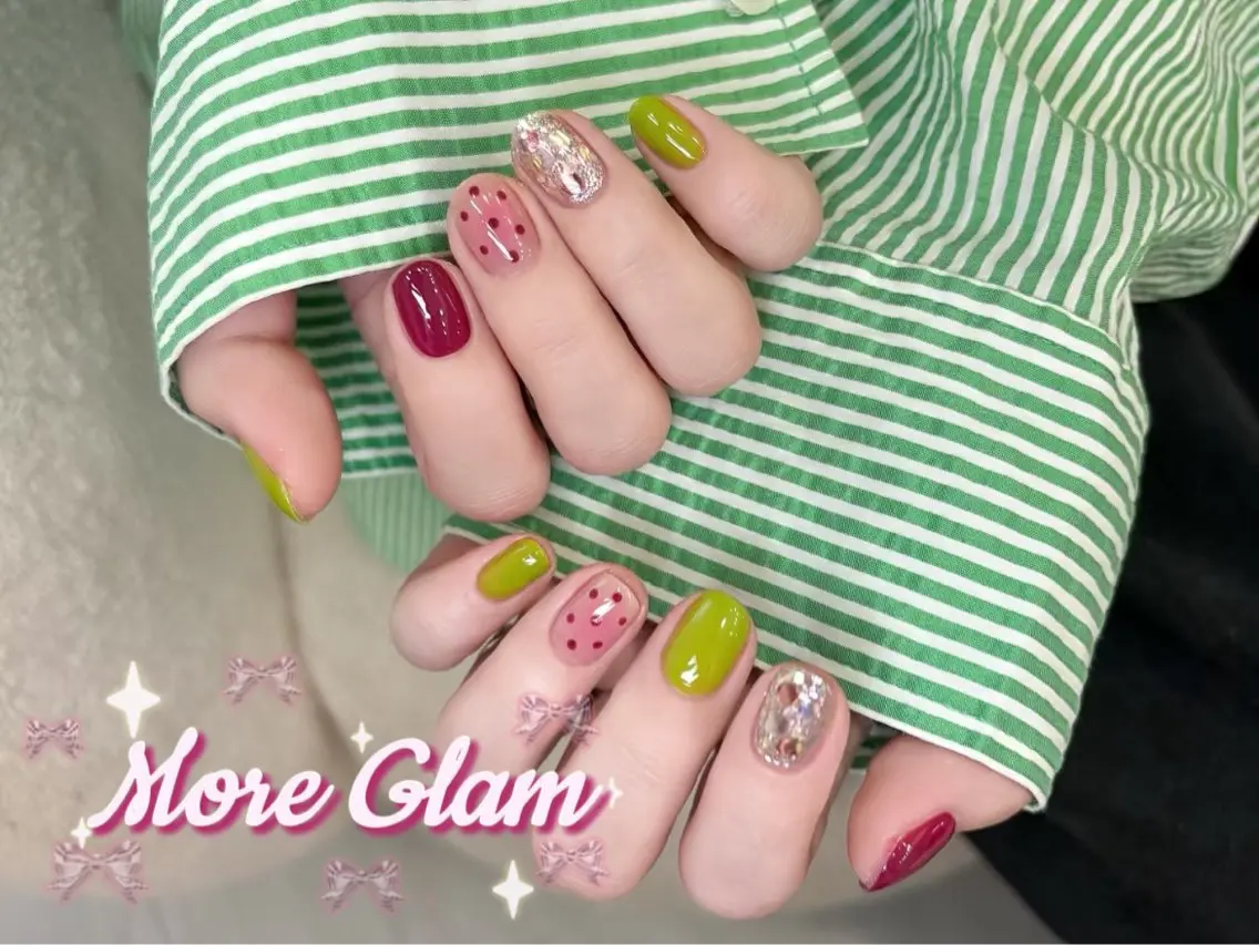 ネイル アートネイル オーロラネイル カジュアル クリアネイル 長さ出し ミサ 美沙のネイルデザイン