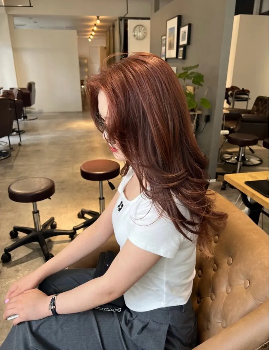 ロング カラー ブリーチ ブラウンカラー ブリーチなしカラー 【Aime】 ユウアのヘアスタイル