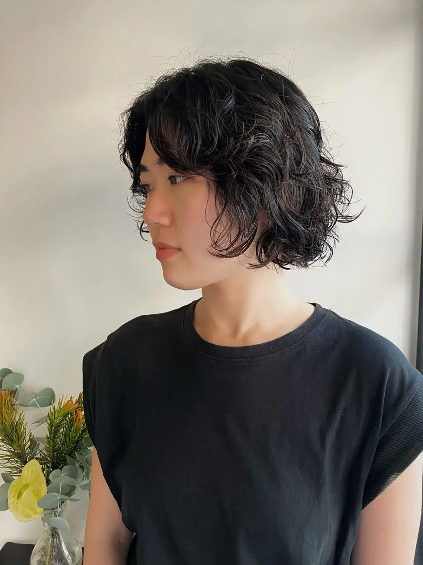 ショート パーマ ボブ ショートヘア ニュアンスパーマ カット パーマ 川間 将彦のヘアスタイル