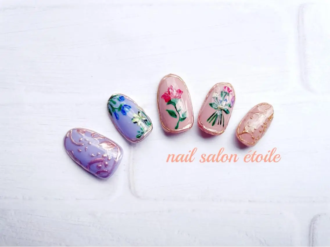 ネイル フラワーネイル ジェルネイル ミラーネイル ハンドネイル nail salon étoileのネイルデザイン