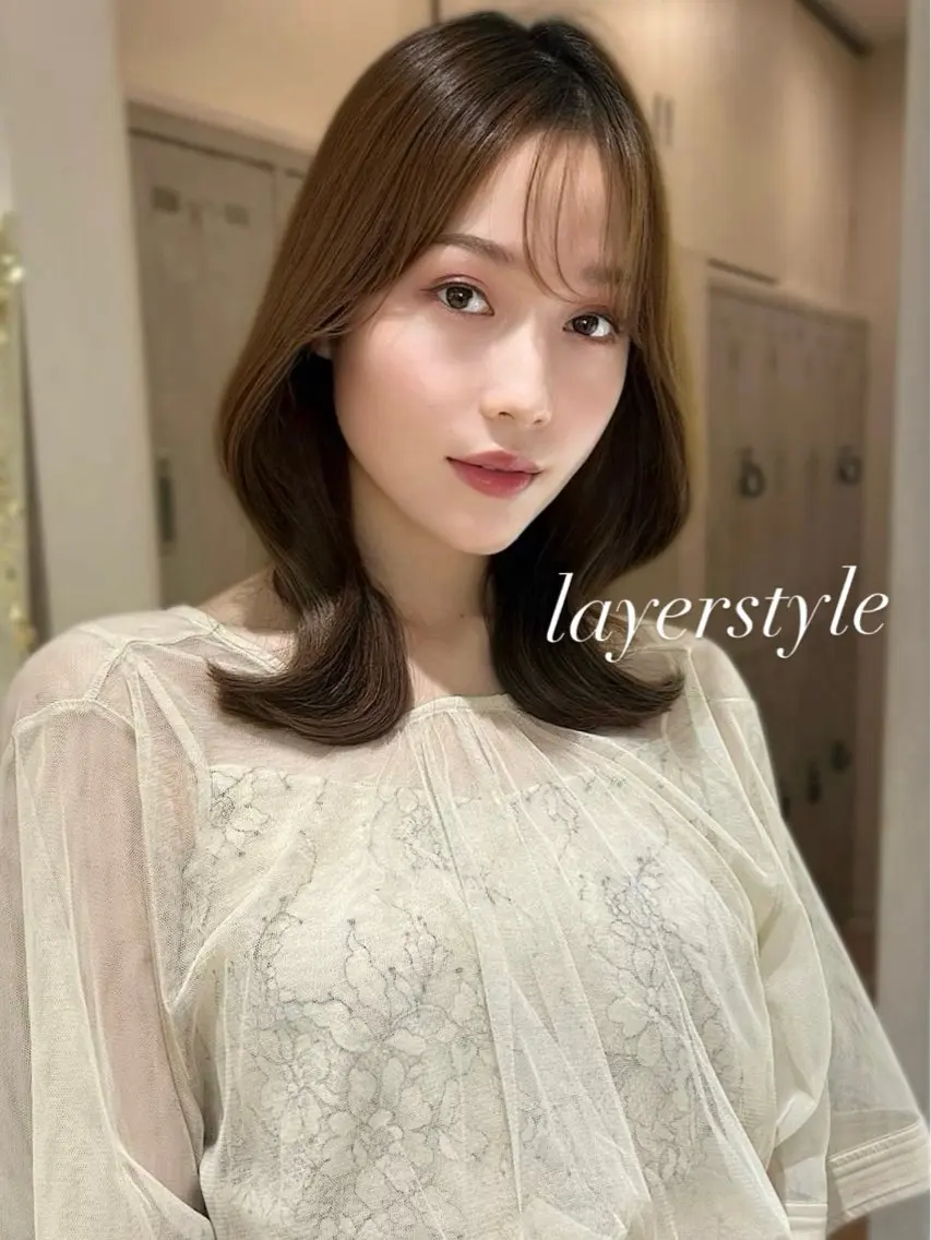 ミディアム くびれヘア エギョモリ ヨシンモリ 韓国風ヘア レイヤーカット カット ヘアカラー 縮毛矯正 トリートメント 似合わせレイヤー モテカラー🤍三科のヘアスタイル