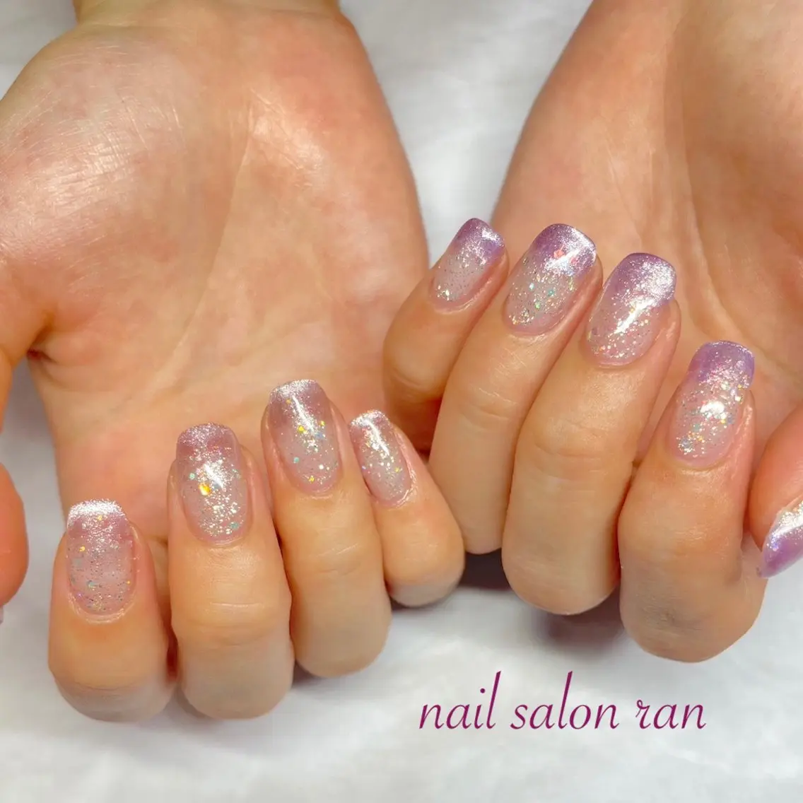 ネイル フレンチネイル ラメ(グリッター) マグネットネイル マグネットフレンチ ピンク ハンドネイル ハンドケア nailsalon ranのネイルデザイン