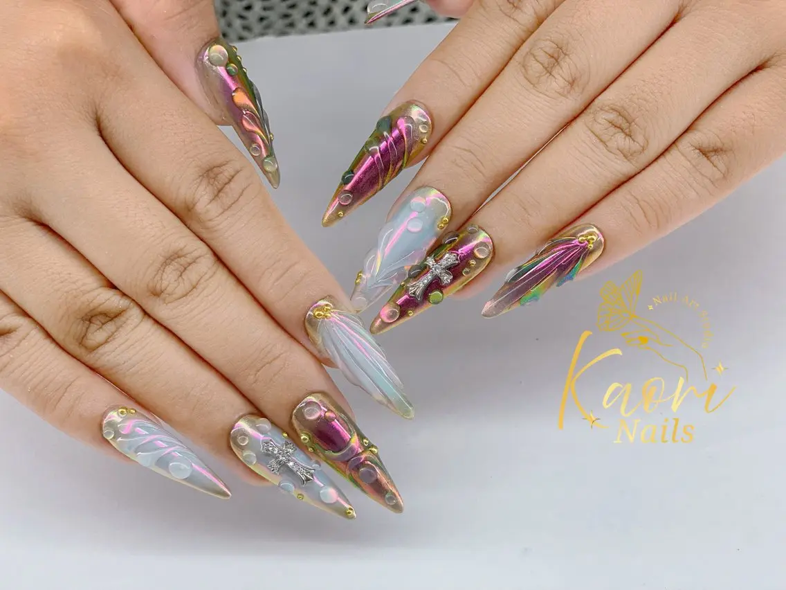 ネイル アートネイル オーロラネイル 長さ出し 氷ネイル・うるうるネイル 韓国ネイル ハンドネイル Kaori Nailのネイルデザイン