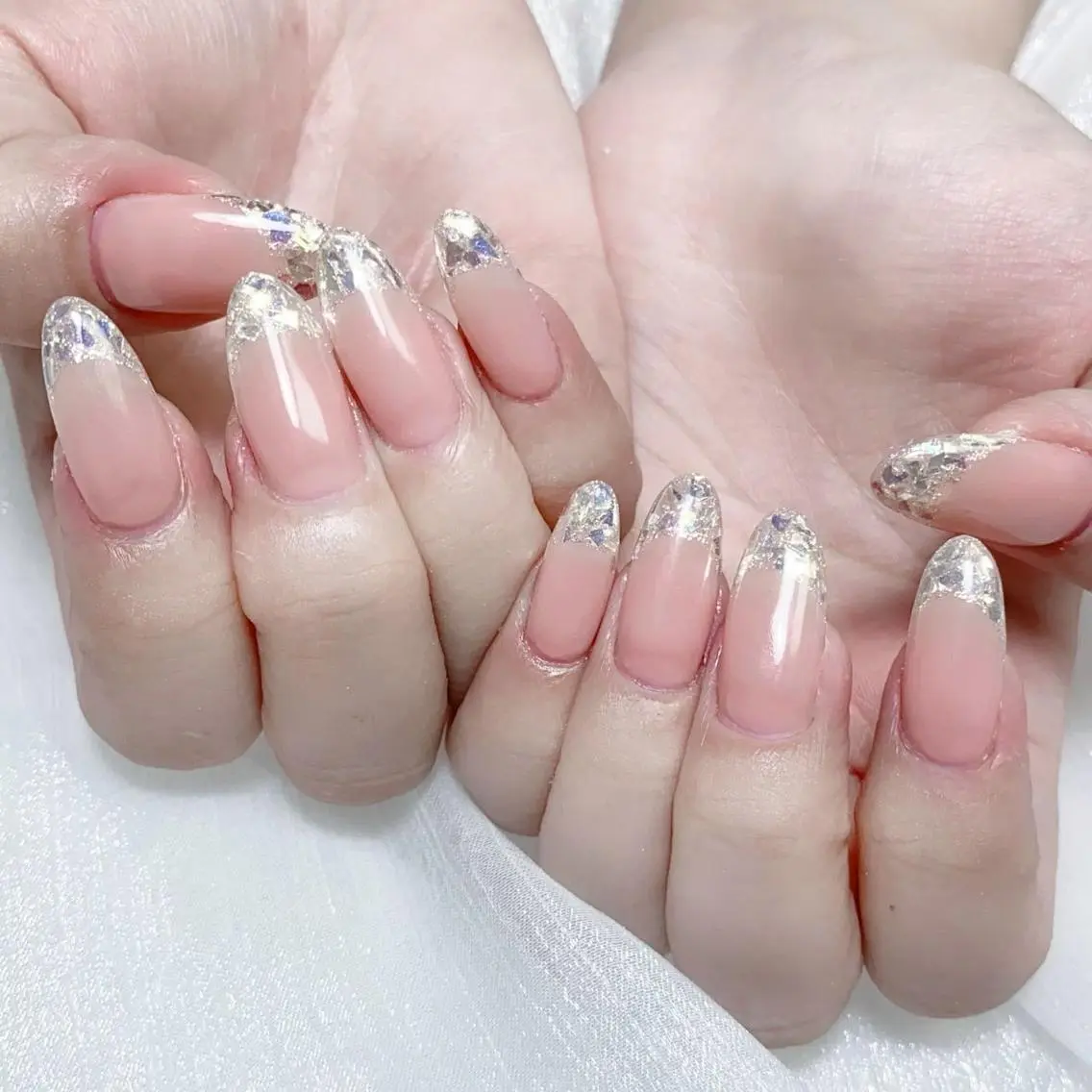 ★【ミニモ限定】★❣️ガラスフレンチーorミラーグラデーション＋ベス込み　　ソフトジェンオフ無料の写真