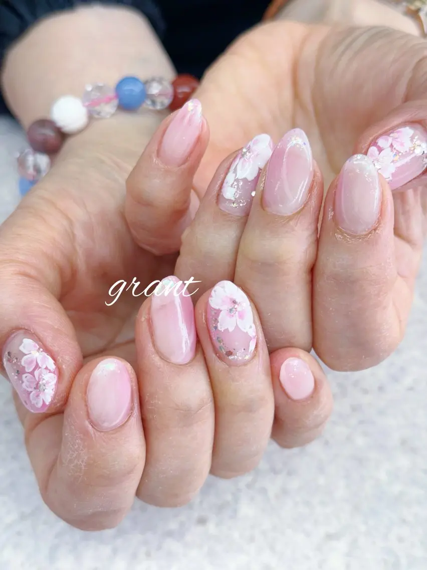 ネイル 桜ネイル 春ネイル ハンドネイル nailsalon grantのネイルデザイン