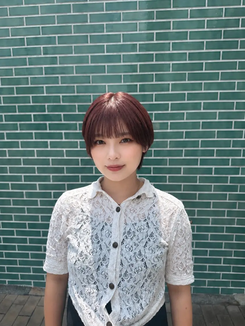 カラー ブラウンカラー ピンクカラー 岩永 向日葵のヘアスタイル