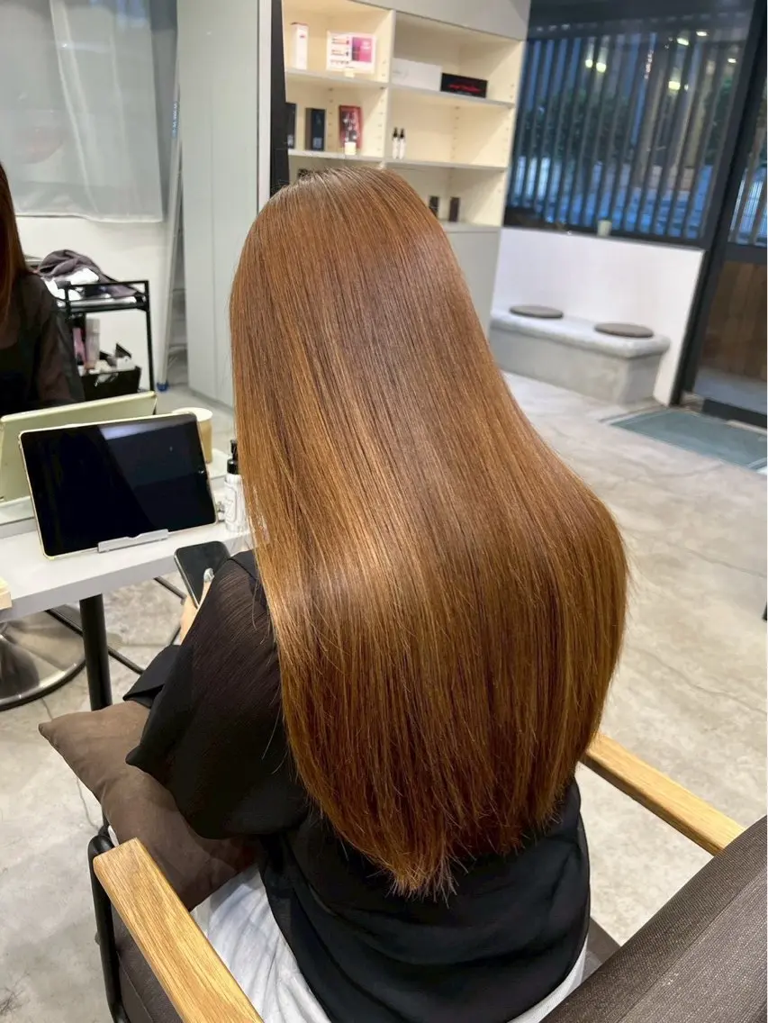 ロング パーマ 縮毛矯正 🍒モテ暖色カラー × うる艶✧ ゆなのヘアスタイル