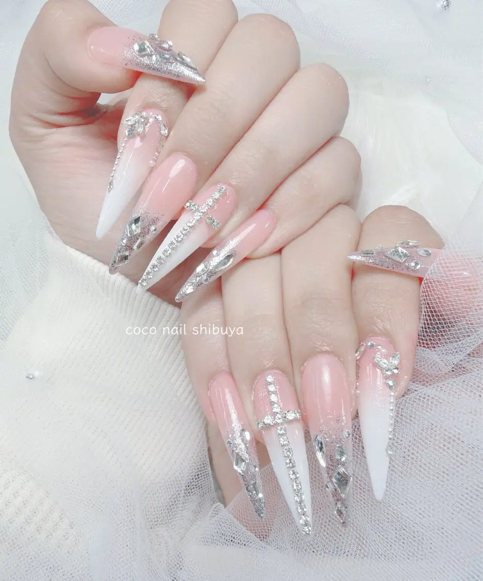 ネイル 成人式 大理石ネイル(マーブル) リボン 夏ネイル ネイルチップ ハンドネイル CoCo Nail 長さ出し専門店のネイルデザイン