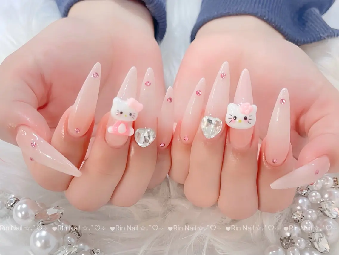 ネイル ブルー ジェルネイル ガーリー グラデーション グリーン ハンドネイル Rin Nail 新大久保店のネイルデザイン