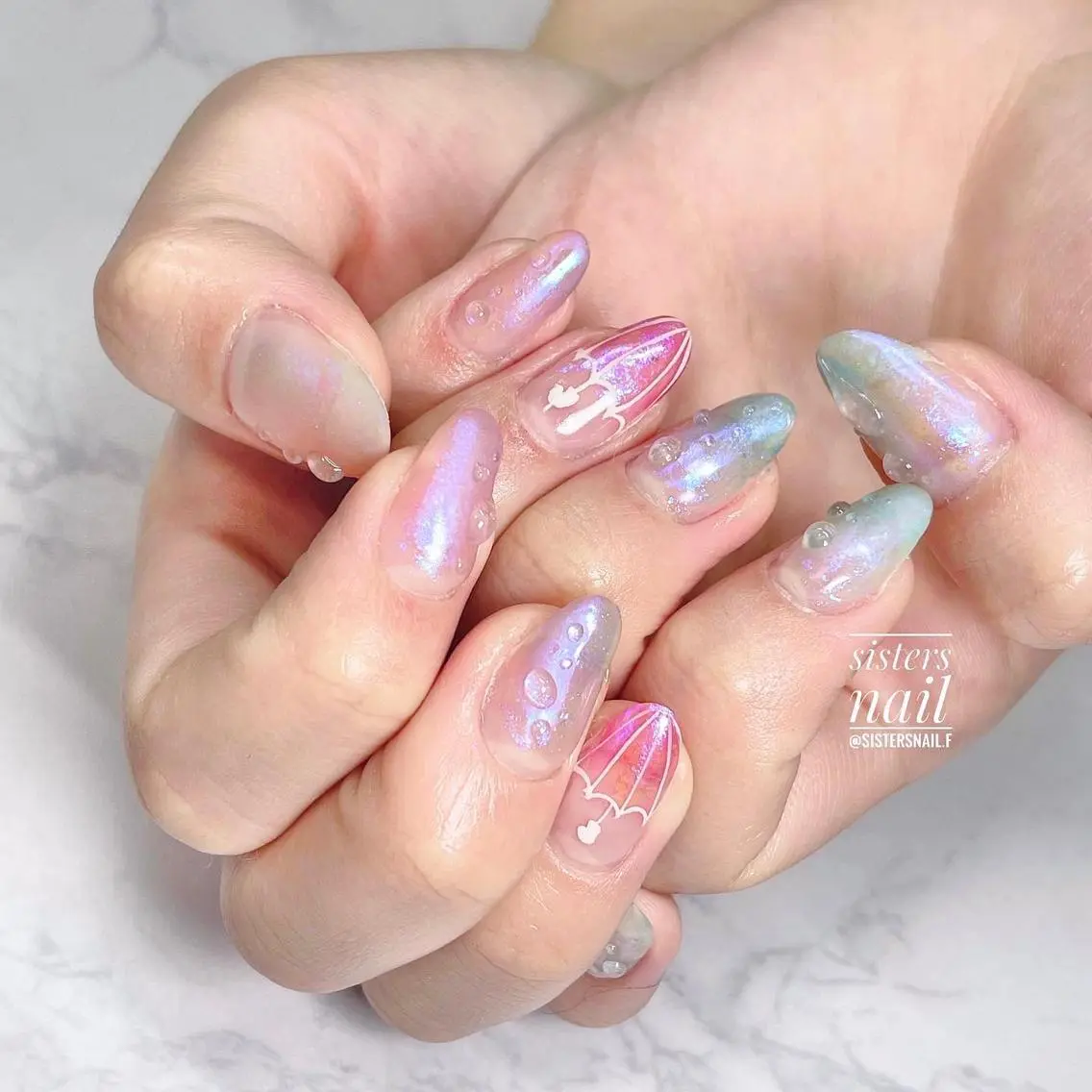 ネイル アートネイル オーロラネイル キラキラネイル 夏ネイル sisters nail.fのネイルデザイン