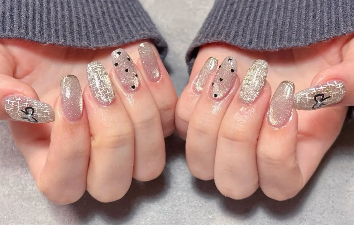 ネイル アートネイル ハート マグネットネイル リボン バレンタイン ハンドネイル ハンドケア 💫ゆか_ Nailartistのネイルデザイン