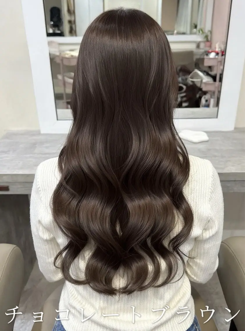 ロング カラー ブラウンカラー チョコレートブラウン 透明感カラー 髪質改善 ロング ヘアカラー 韓国風パーマ/ヘア セット/店長みづきのヘアスタイル