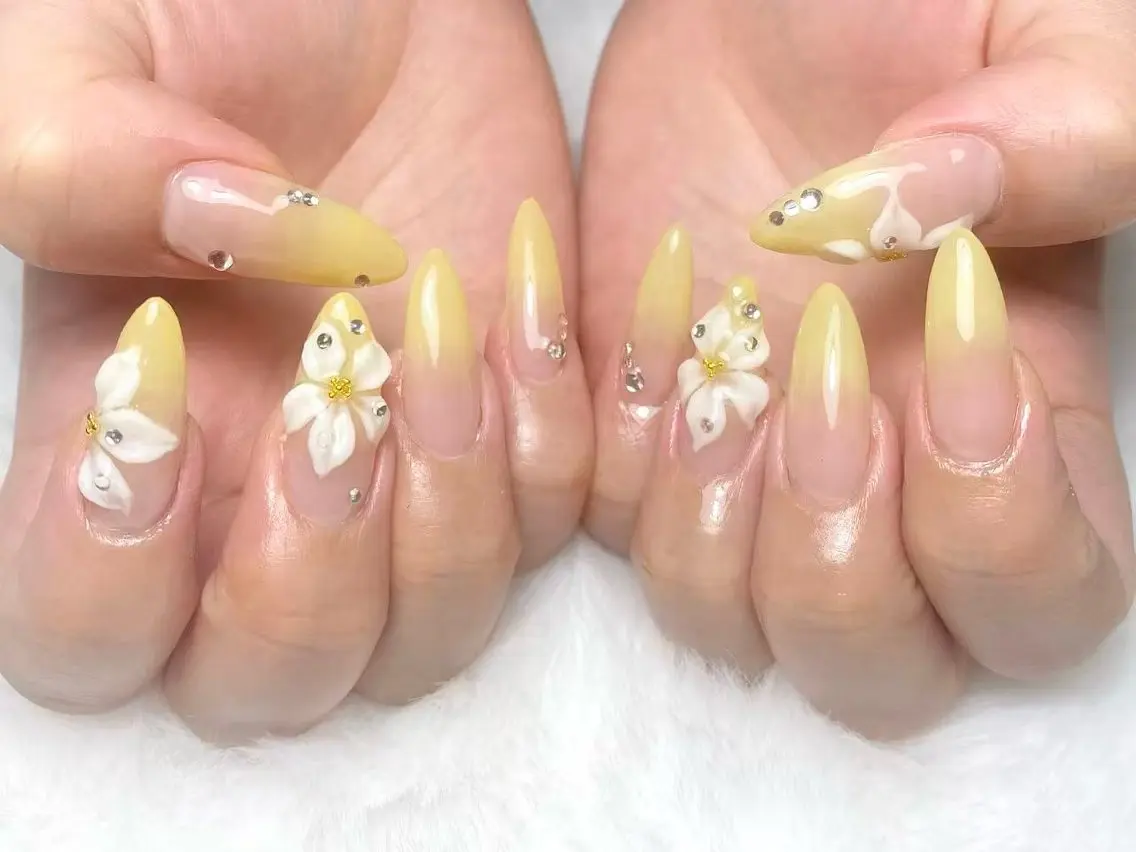 ネイル ハンドネイル ユリ🎀長さだし/ パラジェル/持ち込みのネイルデザイン