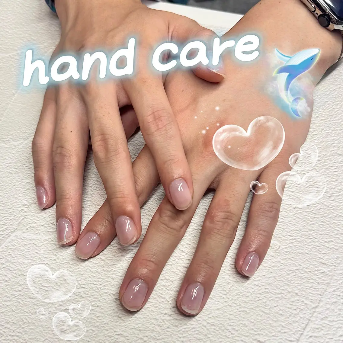 Hand🫧【甘皮ケア＋お爪の長さ・形成】練習モデルお願いします😭オイル仕上げ✨※オフ・ジェル塗布無しの写真