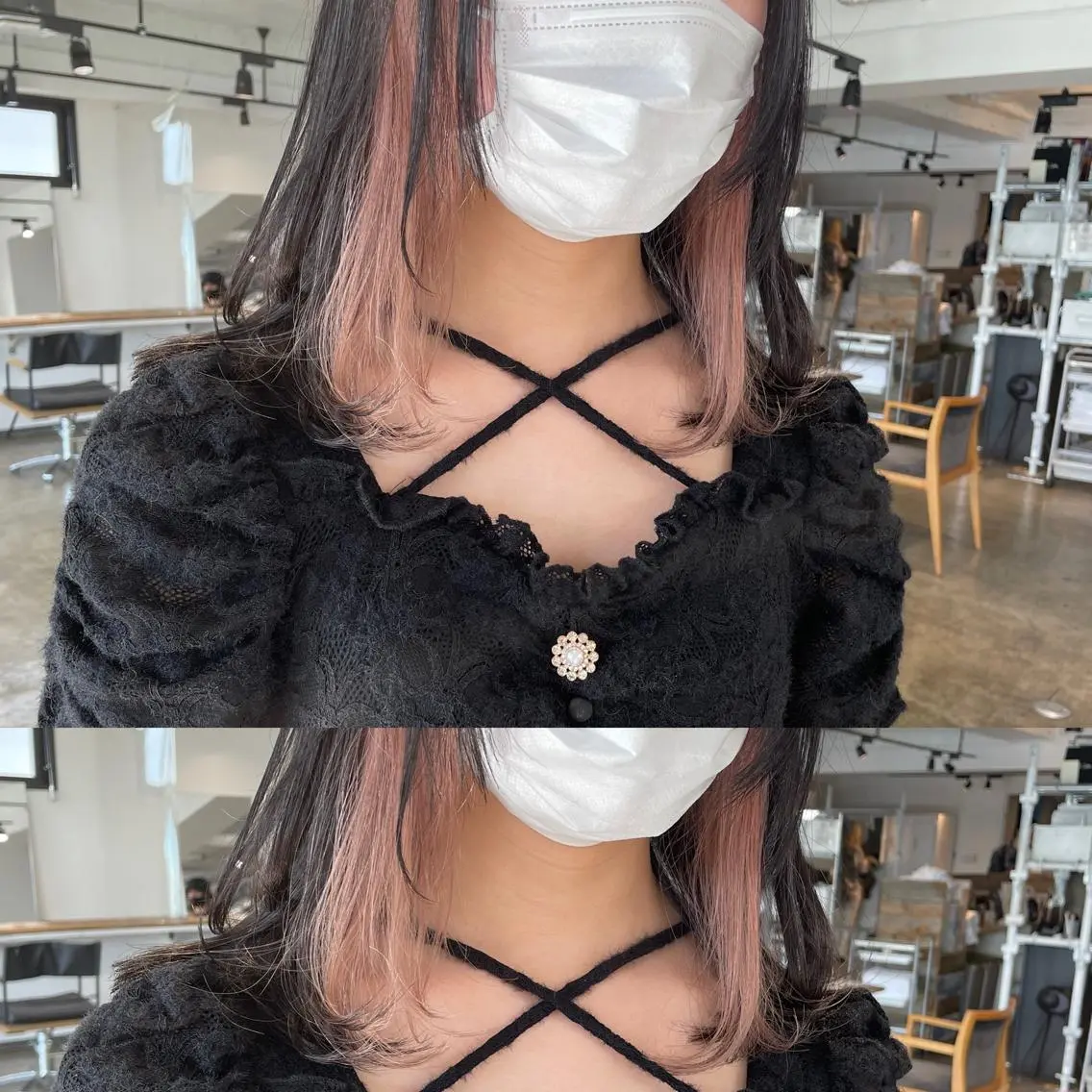 ミディアム カラー イヤリングカラー ピンクカラー ヘアカラー トリートメント ハイトーン/レイヤー /ケアブリーチ石川治のヘアスタイル
