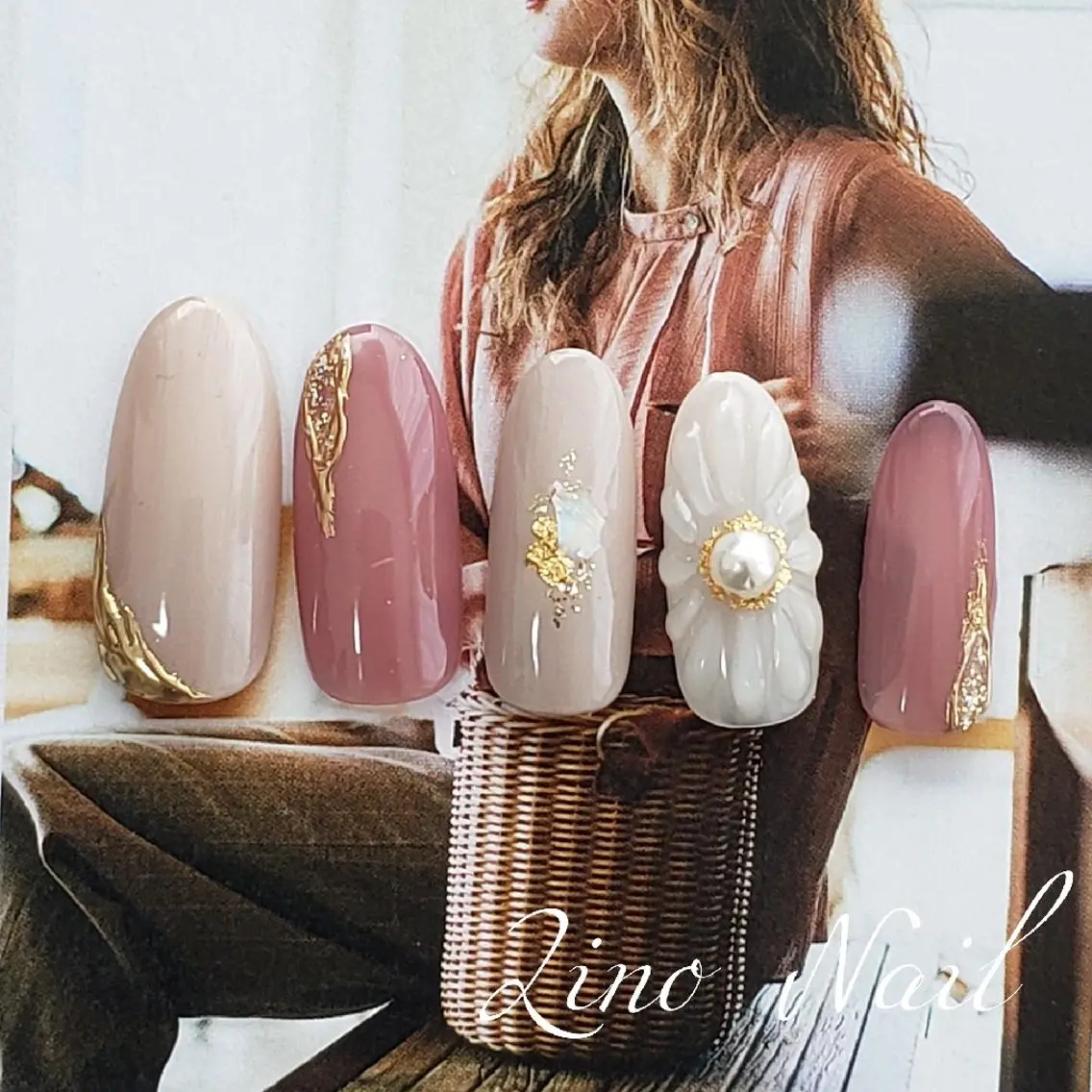 ネイル カジュアル フラワーネイル ジェルネイル ラメ(グリッター) ミラーネイル ハンドネイル Lino Nailのネイルデザイン