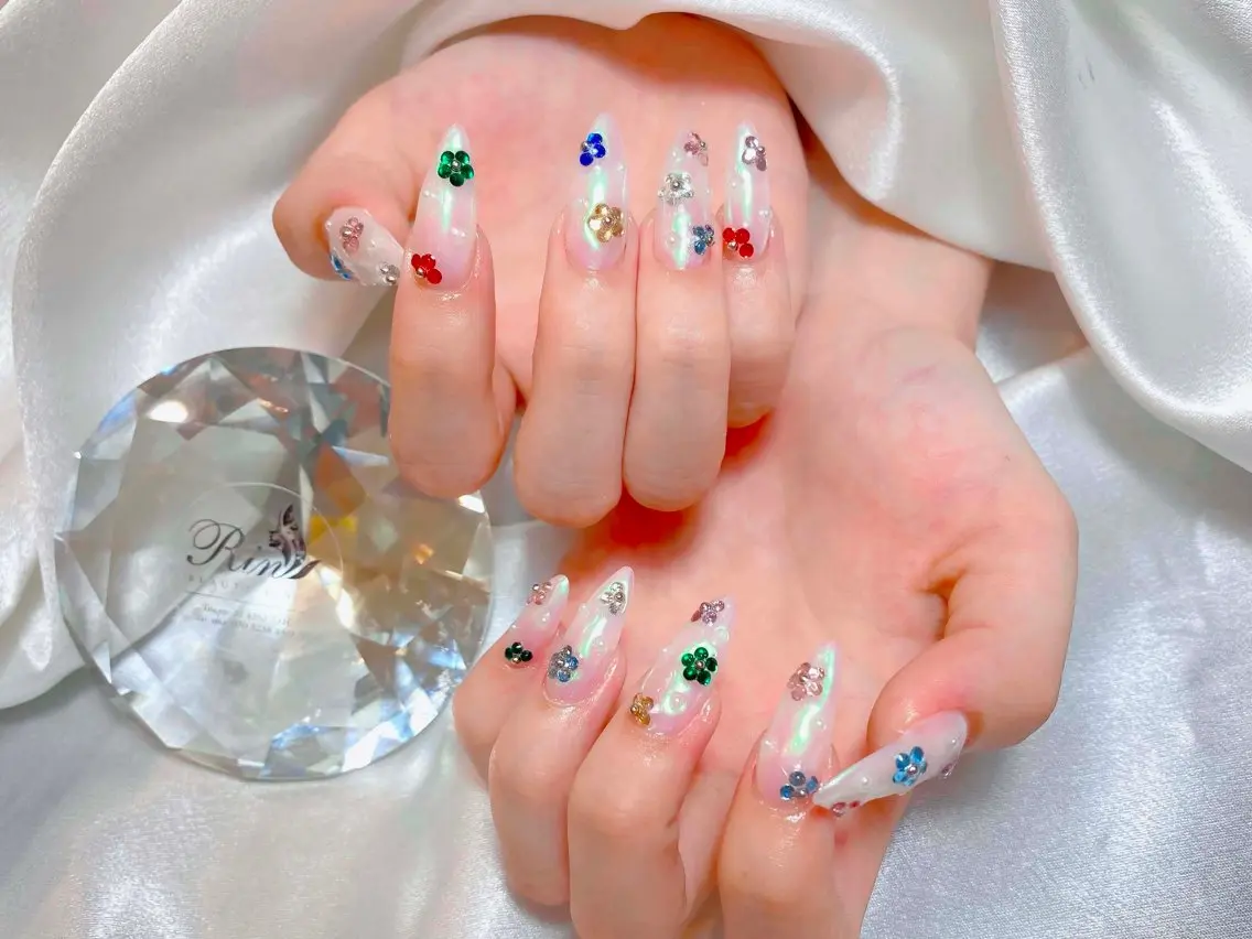 ネイル クリアネイル ドット フットネイル ジェルネイル グリーン ハンドネイル Rin Nail 新大久保店のネイルデザイン