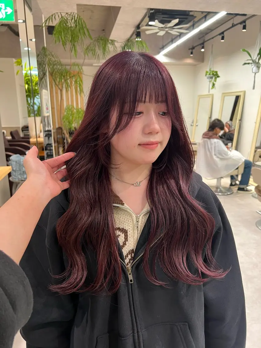 ロング カラー ブリーチ レッドカラー ヘアカラー 透明感カラー/レイヤ ー/ MARIEのヘアスタイル