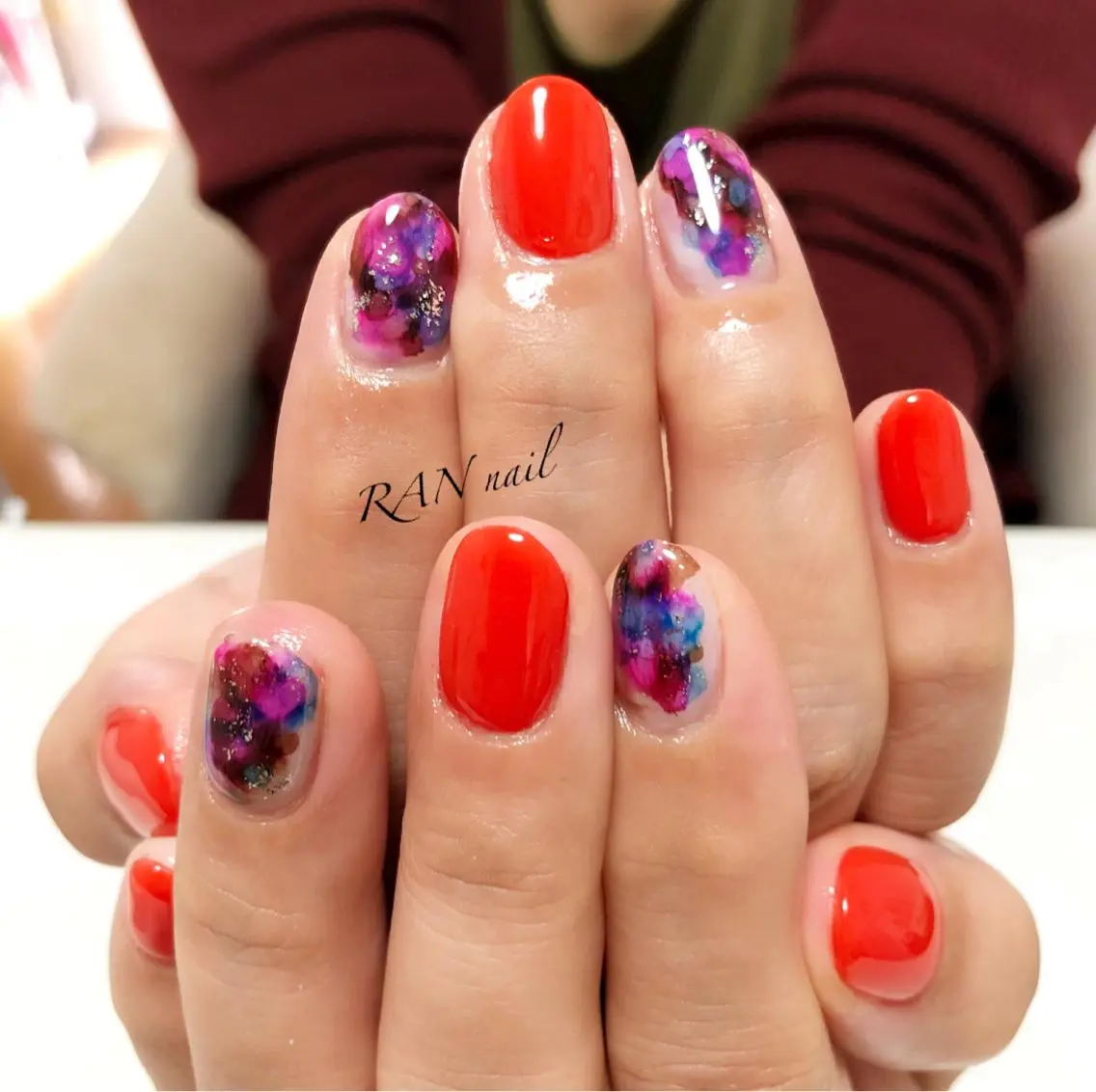ネイル アートネイル ブルー ブラウン フットネイル キラキラネイル RAN nailのネイルデザイン
