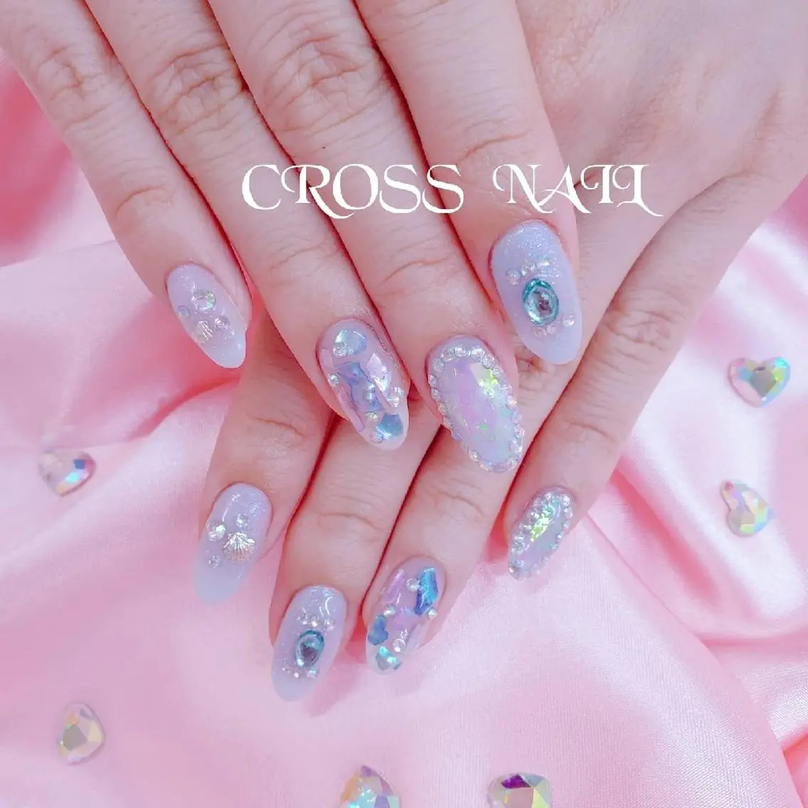 ネイル 長さ出し 氷ネイル・うるうるネイル 韓国ネイル ネイルチップ CROSS クロス のネイルデザイン