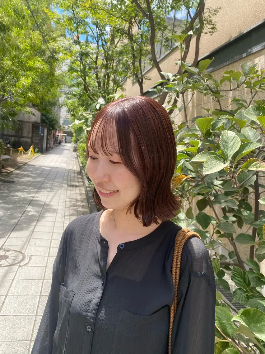 ミディアム くびれヘア カット ヘアカラー トリートメント 木場 真愛耶のヘアスタイル