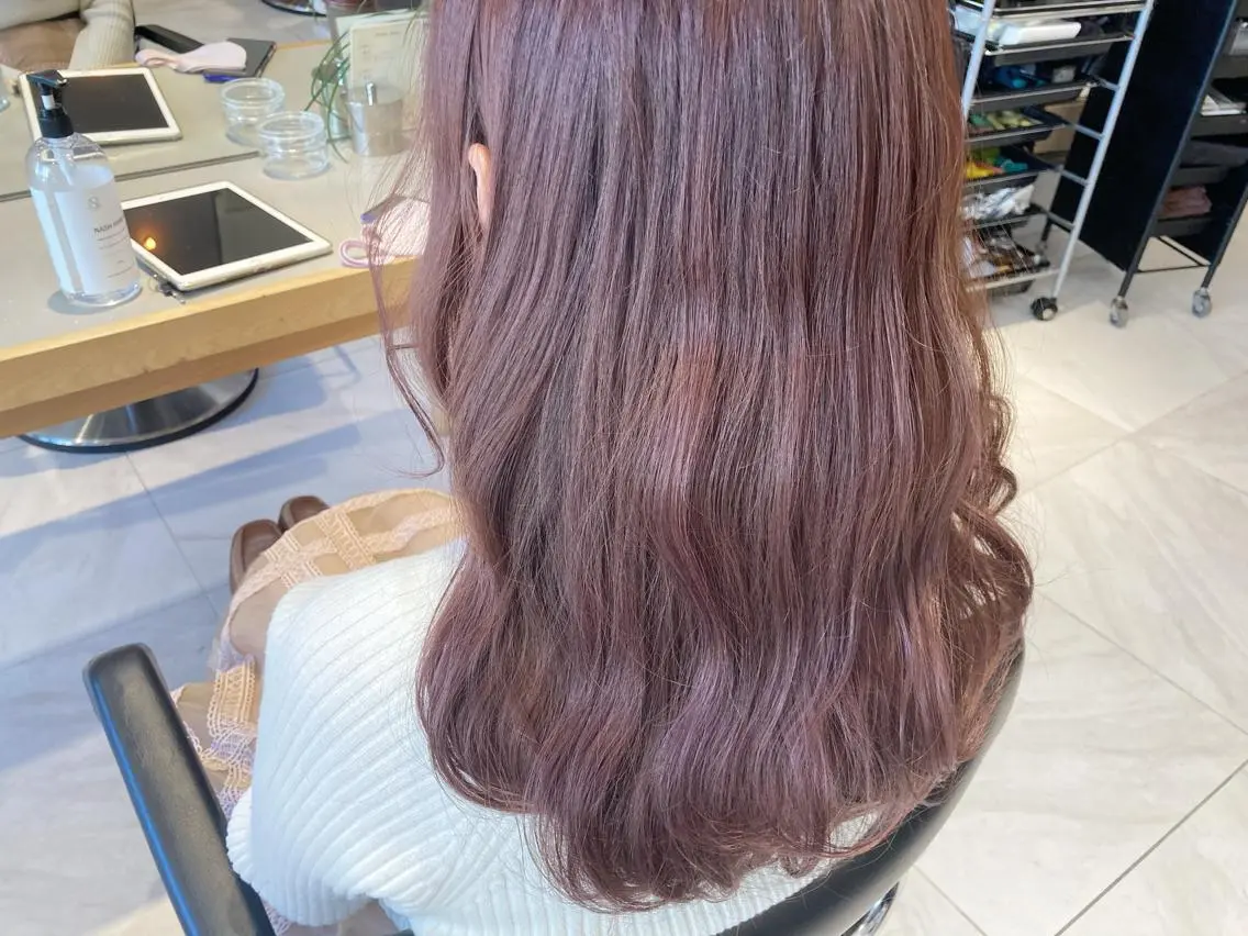 ミディアム カラー ヘアアレンジ ピンクカラー オリーブ透明感カラー 表参道/MIKUのヘアスタイル