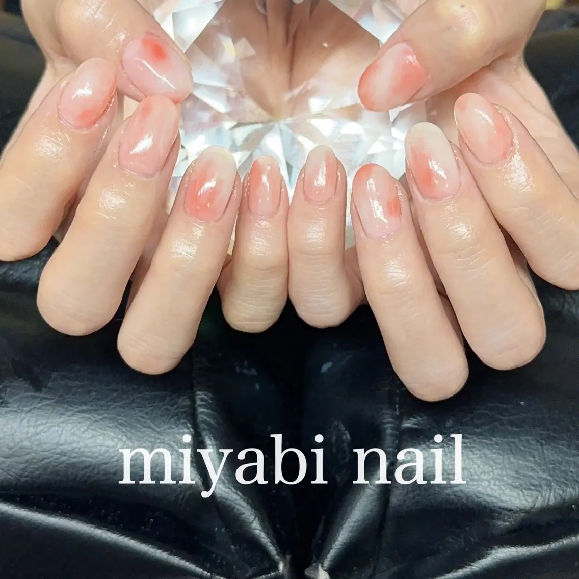 ネイル アートネイル 持ち込み ニュアンスネイル 夏ネイル ハンドネイル miyabi nail 桂川駅近くのネイルデザイン